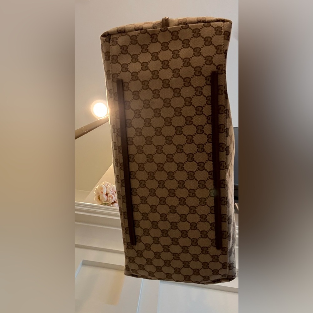 Y2K Vintage Gucci Jumbo GG Monogram Canvas Tote Bag • Brown Leather Straps - Picture 3 of 15